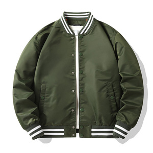 Chaqueta Varsity a Rayas de Béisbol para Hombre, 100% Algodón de Alta Calidad, Manga Raglán, Cierre de Botones, Corte Ajustado, para Primavera - Product Image 3