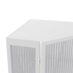 Mobiletto angolare a tre ripiani 22.25 con ante in vetro temperato e finitura bianco anticato, scaffali portaoggetti per bagno, soggiorno, camera da letto - Product Image 5