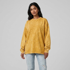 Women's Premium Oversized Vintage Acid Wash 100% Cotton Crewneck Shirt Streetwear Oversized Acid Wash Long Sleeve Ladies Shirts - Product Image 1
