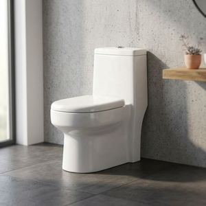 Inodoro de cerámica de una pieza con descarga por arrastre y sifón en S, modelo Luxury Square Bowl, para decoración de baños de hoteles modernos. - Product Image 4
