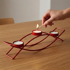 Support de bougie chauffe-plat ovale en fer rouge Moradabad Art Metal Ware, résistant à la chaleur, décoration intérieure, sans gouttes, sans parfum, fait main - Product Image 1