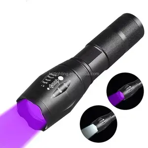 Double lumière violet + blanc 395nm batterie rechargeable zoomable ultraviolet led lampe de poche UV lampe torche led lampe torche lumière