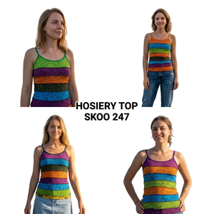 Camiseta de Mujer con Diseño Tradicional a Cuadros, Tejido de Punto Nepalí, Antiencogimiento, Estampado Digital, Manga Corta, Multicolor, Estilo Boho para Verano - Product Image 1