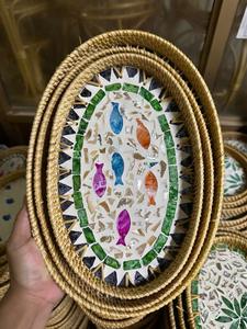 Bandeja de Ratán con Madreperla Artesanal de Vietnam para Decoración del Hogar, Estilismo de Mesa y Exhibición - Product Image 5