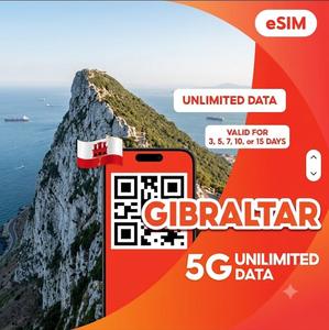 Tarjeta SIM digital con datos ilimitados para Gibraltar con red 4G/5G de alta velocidad, prepago y activación rápida por código QR - Product Image 1