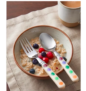 Ensemble de couverts en acier inoxydable avec manches multicolores à pois, compatible lave-vaisselle, design nordique, fourchette et cuillère pour le petit-déjeuner, usage domestique - Product Image 5