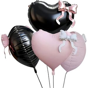 Palloncini in Foil a Forma di Cuore Nero e Rosa da 22 Pollici, Decorazioni per Feste, Palloncini Mylar per San Valentino, Principesse e Anniversari - Product Image 1
