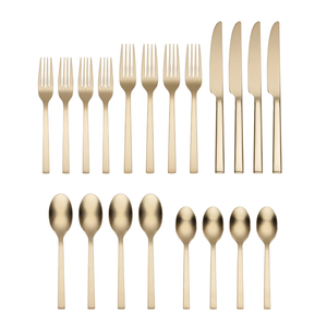 Modern Gold <b>Flatware</b> <b>Set</b> with Mirror Polish Fork Knife Spoon Dishwasher Safe Minimalist Design for Wedding Occasion - Product Image 1