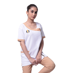 Ropa de Salón Blanca Stahlmann Pro 2026 de Tela de Alta Calidad, Diseño de Logotipo Personalizado, Cierre Lateral, Bolsillos Dobles, Ligera - Product Image 3