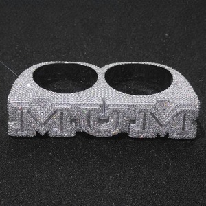 <b>Mens</b> 925 <b>Silver</b> Moissanite Channel Setting Double Finger <b>Ring</b> Iced Pave Wedding Luxury Custom Letter Rhodium Plated Jewelry Gift - Product Image 1