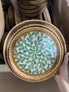 Decorative Rattan Tray for Living Room Coffee <b>Table</b> Rattan Tray with Shell Decor Multipurpose Inlaid Storage Tray Rattan - Product Image 6