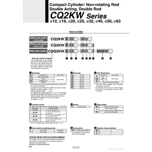 SMC Compact Cylinder CDQ2KWA40-100DMZ <b>Pneumatic</b> <b>Parts</b> - Product Image 3
