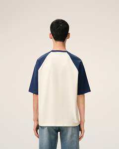 Oversized <b>Raglan</b> Sleeve T-Shirt With Embroidered Logo Contrast Trim Cotton Jersey Men's Casual O-Neck <b>Top</b> - Product Image 3