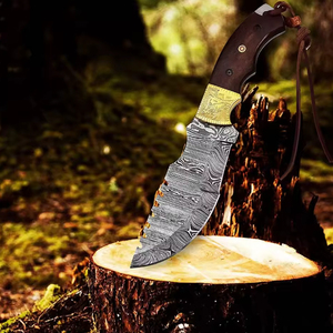 Cuchillo Bowie de Caza Damascus, Hoja Fija de Acero Inoxidable de Alta Resistencia, Borde Dentado, Espiga Completa, Personalizable, para Campismo al Aire Libre - Product Image 5