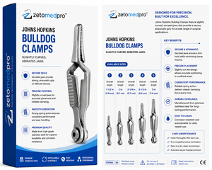 Pinzas Bulldog Dentadas JOHNS HOPKINS Ligeramente Curvadas en Múltiples Longitudes: 3.8cm, 5.1cm, 5.7cm, 6.4cm, 7.6cm ZETOMEDPRO - Product Image 5
