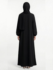 Ensemble Abaya Classique Simple Quotidien pour Femmes Musulmanes, Ouvert sur le Devant, Noir Uni, Manches Longues, Longueur au Sol, Coupe Droite, Modeste, Couvrant Entièrement - Product Image 4