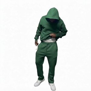 Wholesale Men's Custom Cropped Terry <b>Tracksuit</b> Set Quick Dry Hoodie Sweatpants <b>Y2K</b> Streetwear Casual Jogging Sportswear Matching - Product Image 5