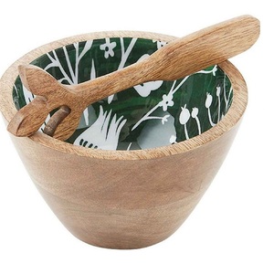 Classic Design Dining Table ColoredWooden Serving Bowl Decorative <b>Sticker</b> Enamel Printed Acacia Wooden Bowl - Product Image 3
