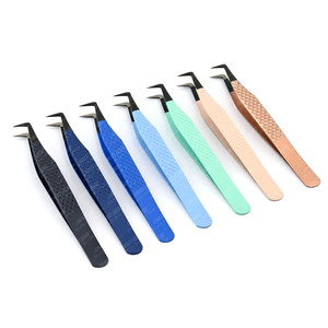 Pince à cils à pointe en fibre, pince à cils à poignée diamantée, pince à cils antidérapante pour extensions de cils, outil pour volume russe, en acier inoxydable - Product Image 5