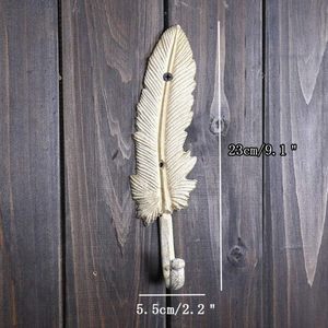 Premium Aluminum Feather Wall Hook Decorative Single Coat Hook <b>Rustic</b> Wall Mounted Hat Key Towel Robe Hanger for Home Decor - Product Image 4