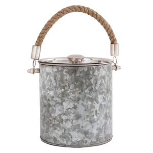 Seau à glace en métal galvanisé en gros avec couvercle et poignée en corde de jute épaisse, réfrigérateur vintage anti-fuite pour bière, vin et boissons - Product Image 1