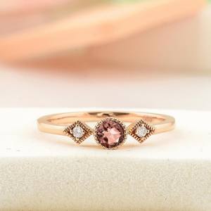 Anillo de compromiso delicado con turmalina, hecho a mano en plata de ley 925 con baño de oro de 14K, joyería fina para mujer - Product Image 3