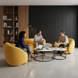 Conjunto de Sofá Amarillo Moderno con Mesa de Centro Redonda, Diseño Minimalista para Sala de Estar - Product Image 4