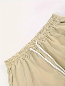Chemise à manches courtes pour hommes, beige, kaki, blanc, motif géométrique abstrait, col à revers, boutons, short assorti, ensemble 2 pièces, décontracté, hawaïen - Product Image 6