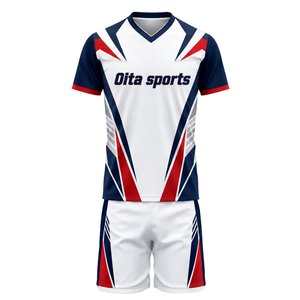Ensemble d'uniformes de volley-ball respirants bleu marine et blanc pour adultes, maillot sublimé à manches longues et short, pour entraînement et compétition athlétique - Product Image 2