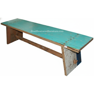 Banc en bois de bateau récupéré Alet Knockdown, couleur naturelle, fait main, design minimaliste et durable, pour extérieur et intérieur - Product Image 2