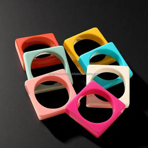 Trendy Pink Square Resin Craft Bangle Bracelet Handmade Chunky Geometric Cuff Stylish Fashion Jewelry Wrist <b>Accessory</b> for Women - Product Image 6