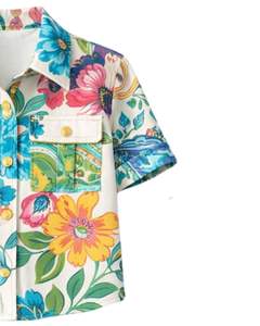 Customized Womens Sage Green And Geometric Two Piece Co Ord Set <b>Short</b> Sleeve Button Shirt With <b>Wide</b> <b>Leg</b> Pants Casual Outfit - Product Image 4