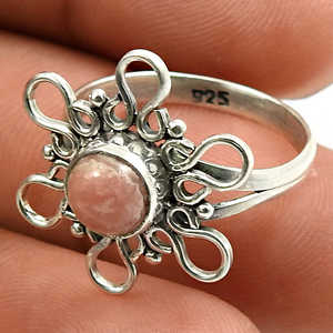 Bague en argent sterling 925 avec pierre précieuse naturelle de rhodochrosite, taille ronde, faite à la main, style bohème, prix de gros - Product Image 3