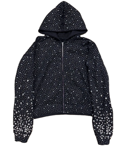 Unisex Cropped Hooded <b>Zip</b>-<b>Up</b> Sweatshirt Glitter Dot Print Oversized Knitted Casual Autumn Wear <b>Black</b> White <b>Hoodie</b> For Men - Product Image 4