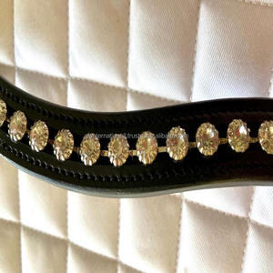 หรูหราตกแต่ง1แถวคริสตัลสีทองที่ว่างเปล่าช่องหนังม้าคิ้ววงสีดำหนังแท้ที่กำหนดเอง Snap ปิด - Product Image 3