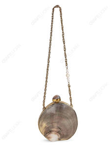 Pochette ronde en coquille d'huître noire naturelle, véritable coquille de mer, sac de soirée avec cadre doré, sac à main de luxe pour export OEM - Product Image 4