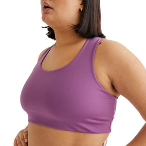 สปอร์ตบราสีม่วงสำหรับผู้หญิง แบบ Racerback รองรับปานกลาง ไร้ตะเข็บ สำหรับโยคะและออกกำลังกาย สีพื้น คอกว้าง ผลิตจากผ้าสแปนเด็กซ์และโพลีเอสเตอร์ - Product Image 6