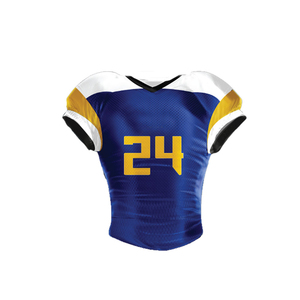 Ensemble d'uniformes de football américain personnalisés pour hommes, maillot et pantalon sublimés bleu et jaune, style ajusté, évacuation de l'humidité, toutes saisons - Product Image 2