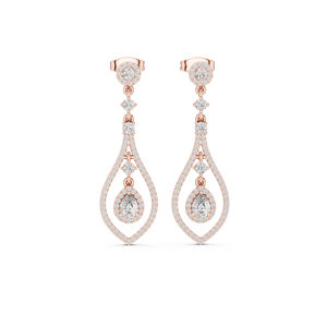 Pendientes de Boda de Oro Rosa de 14K con Diamantes Cultivados en Laboratorio, Corte Redondo y en Forma de Pera, para Mujer |   Diamante Cultivado Nuevo - Product Image 1