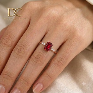 Elegant Design 14KT Solid Rose Gold <b>Ring</b> with Lab Grown Diamond and Lab Grown Pigeon Blood Ruby Women's Luxury Wedding Jewelry - Product Image 3