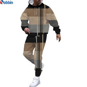 Ensemble de jogging 2 pièces pour homme, tendance, en molleton épais, imprimé personnalisé, avec sweat à capuche zippé multipoches et pantalon de survêtement - Product Image 1