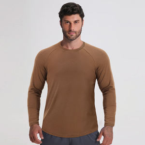 Camiseta de Manga Larga para Hombre, Cuello Redondo, Corte Regular, Color Sólido, Informal, de Algodón Tejido Transpirable - Product Image 3