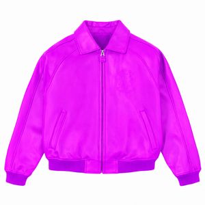 Men's Autumn Streetwear Leather <b>Jacket</b> Embroidered Logo Stand Collar Metal Button Closure Coated Finish Bamboo Lining - Product Image 6