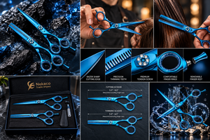 Tijeras de Peluquería Profesionales NEKACO para Diestros, de Acero Inoxidable, Ligeras, Color Azul - Product Image 3
