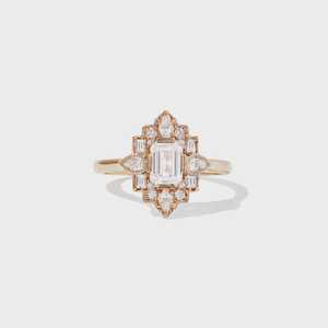 แหวนหมั้นสไตล์อาร์ตเดโควินเทจ มรกต เพชรแล็บ ทองคำแท้ 14k 18k ดีไซน์พิเศษ หลายเหลี่ยมเจียระไน 1.8 มม. ประดับแบบฮาโล แหวนหรูหราสำหรับวันครบรอบ - Product Image 5