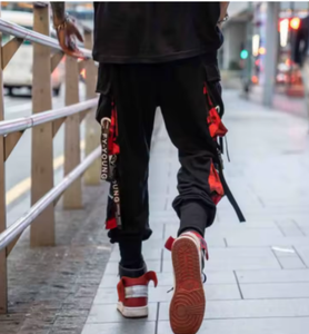 กางเกงคาร์โก้ผู้ชายลำลองสไตล์ฮิปฮอปสตรีทแวร์หลายกระเป๋าเทคแวร์กางเกงขายาวดีไซน์ริบบิ้นสีตัดกัน - Product Image 2