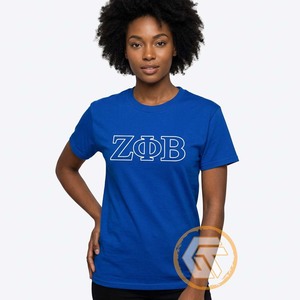 GREEK TREASURES Camisetas informales de algodón 100% con logotipo bordado y cuello en V para mujer, de la hermandad Zeta Phi Beta, de manga corta - Product Image 3