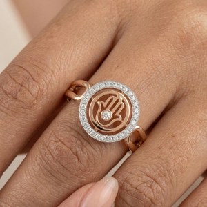 Bague Main de Fatma en Moissanite de Haute Qualité, Argent 925 Plaqué Rhodium, Symbole de Protection, Cadeau pour Fête Religieuse - Product Image 3