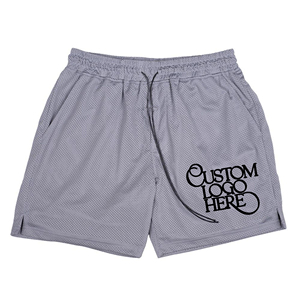 Men's Gray Mesh Drawstring Shorts Breathable <b>Elastic</b> Waist Custom Logo Front Casual Sports Wear - Product Image 6