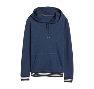 Sudadera con Capucha Azul Marino para Hombre, de Algodón French Terry, Informal, para Otoño, con Bolsillo y Ribete a Rayas, Sudaderas con Capucha y Sudaderas BRG para Hombre - Product Image 1